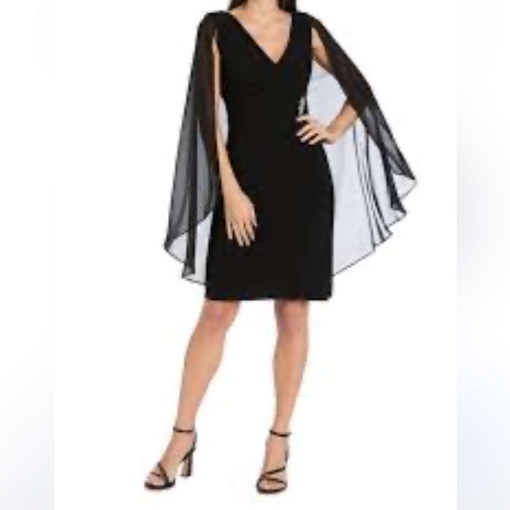 NWT R&M Richards Chiffon Duster Cape Wrap Dress Black Dress Sz 16 Women